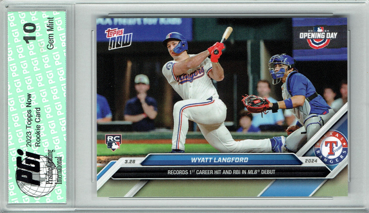 Wyatt Langford 2024 Topps Now #12 1st Hit & RBI in MLB Debut Rookie Card PGI 10