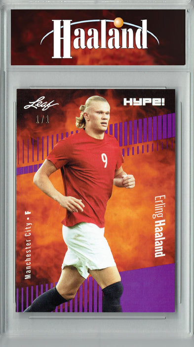 Certified Mint+ Erling Haaland 2023 Leaf HYPE! #118 Purple Blank Back #1/1 Rare Trading Card