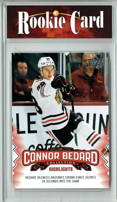Certified Mint+ 2023 Upper Deck Connor Bedard Collection #22 Makes NHL Debut Rookie Card Chicago Blackhawks