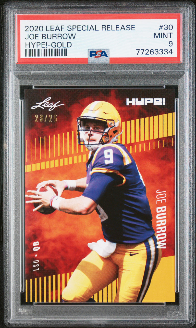 Joe Burrow Rookie Card Cincinnati PSA MINT 9 (Mint) Football Trading Card 2020 Leaf Hype #30 Gold #23/25