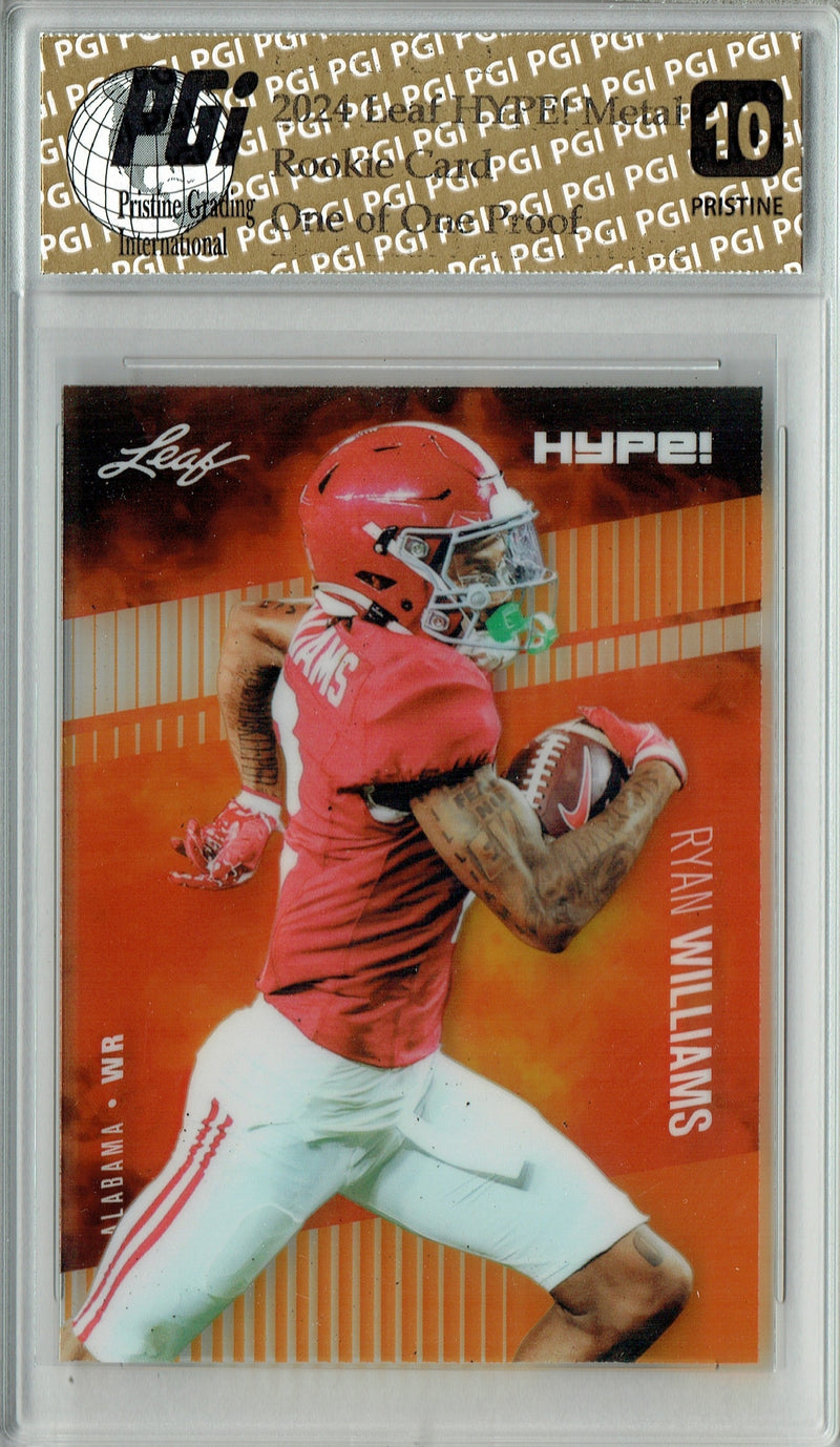 Ryan Williams Rookie Card Alabama PGI 10 Gem Mint Football Trading Card 2024 Leaf HYPE! Metal #HM-15 Orange 1/1 Proof