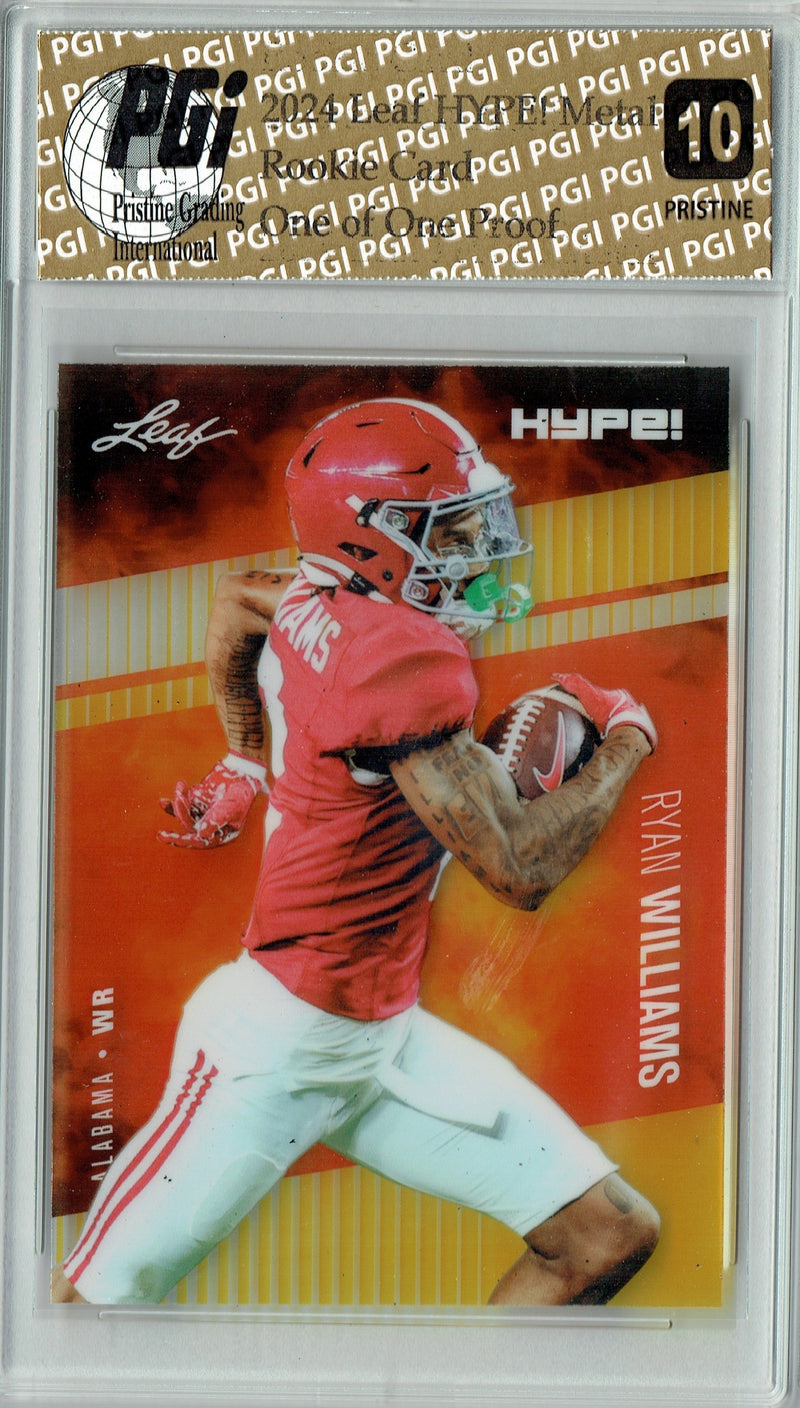 Ryan Williams Rookie Card Alabama PGI 10 Gem Mint Football Trading Card 2024 Leaf HYPE! Metal #HM-15 Gold 1/1 Proof