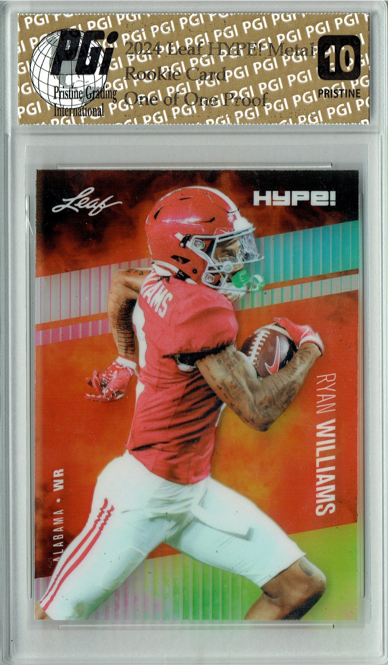 Ryan Williams Rookie Card Alabama PGI 10 Gem Mint Football Trading Card 2024 Leaf HYPE! Metal #HM-15 Neon 1/1 Proof