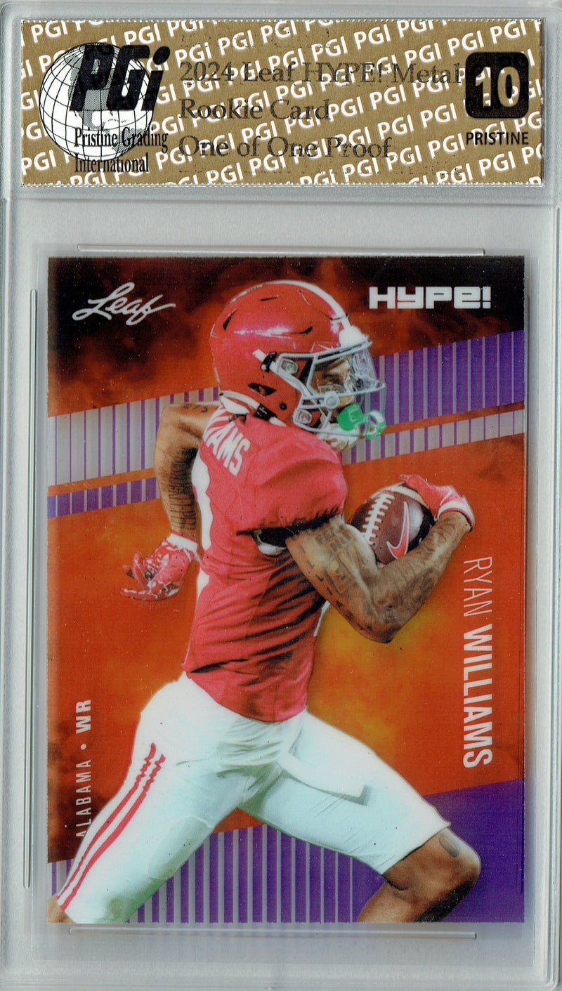 Ryan Williams Rookie Card Alabama PGI 10 Gem Mint Football Trading Card 2024 Leaf HYPE! Metal #HM-15 Purple 1/1 Proof