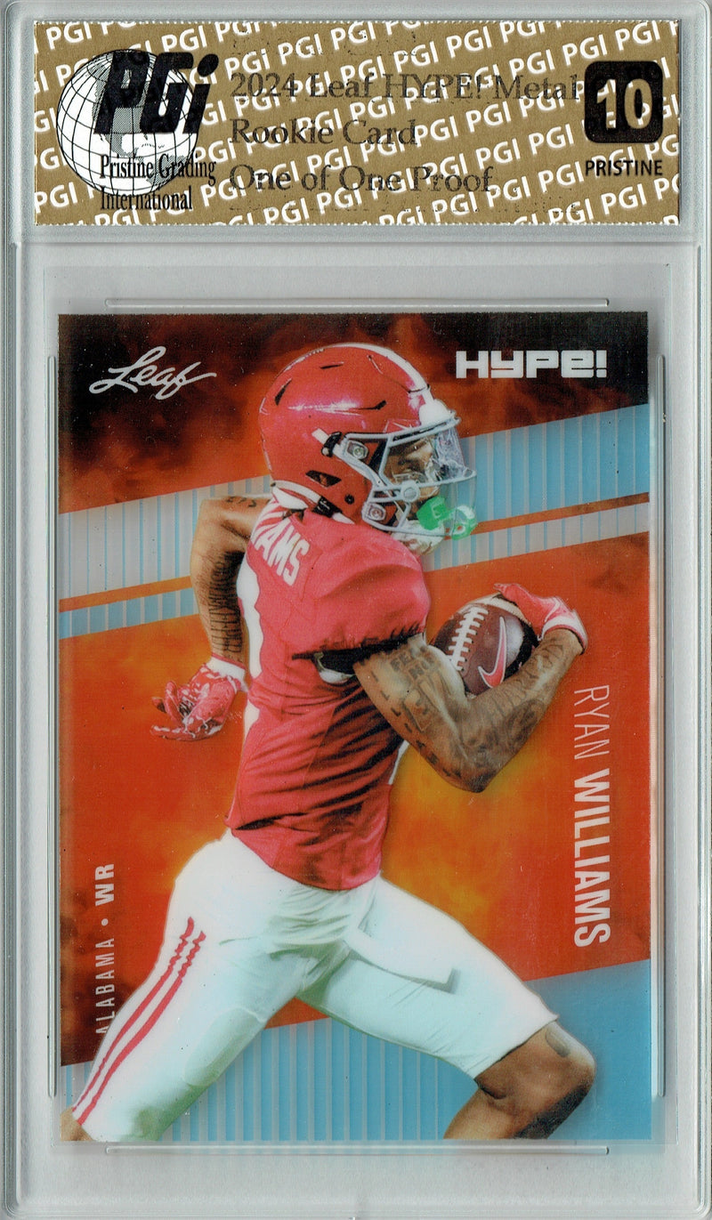 Ryan Williams Rookie Card Alabama PGI 10 Gem Mint Football Trading Card 2024 Leaf HYPE! Metal #HM-15 Platinum 1/1 Proof
