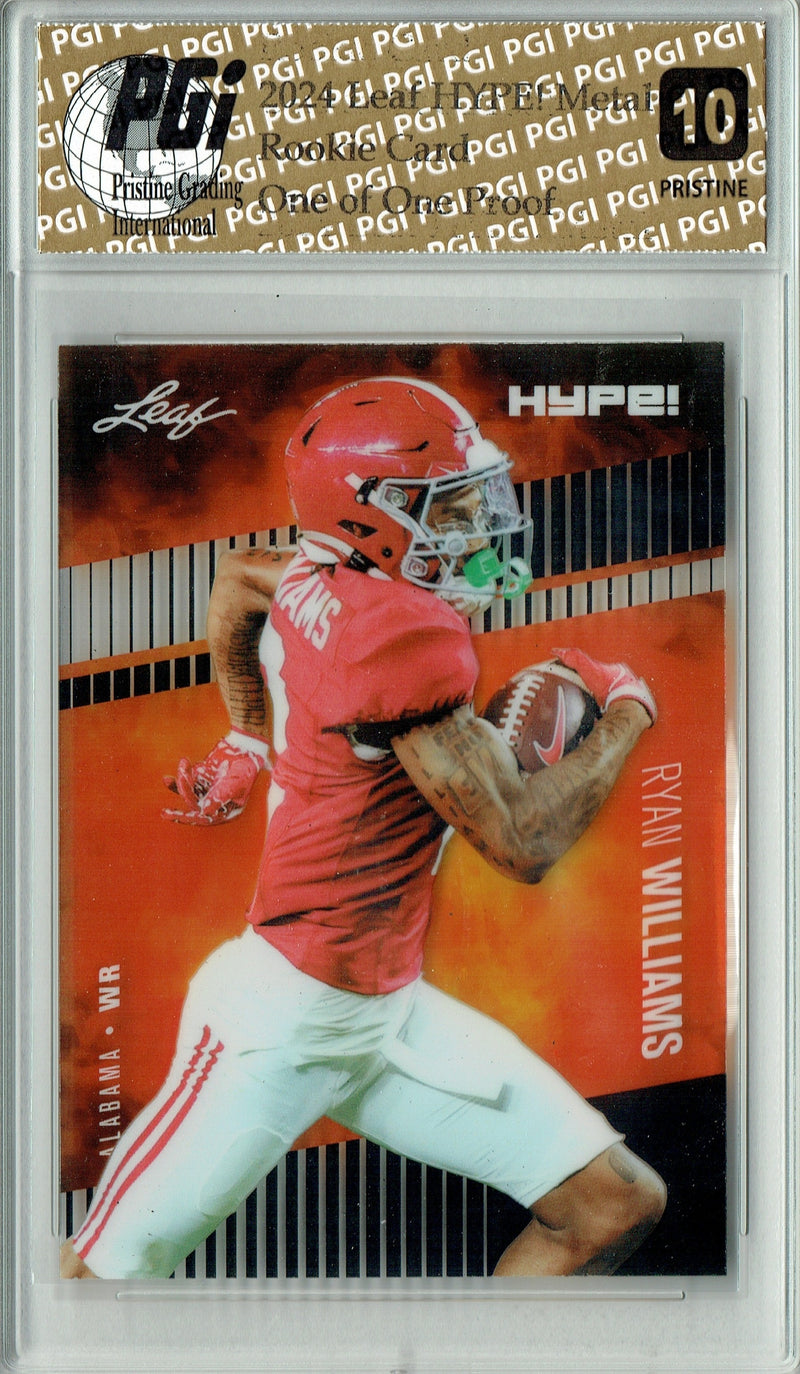 Ryan Williams Rookie Card Alabama PGI 10 Gem Mint Football Trading Card 2024 Leaf HYPE! Metal #HM-15 Black 1/1 Proof