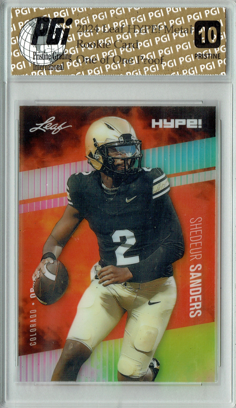 Shedeur Sanders Rookie Card Cleveland PGI 10 Gem Mint Football Trading Card 2024 Leaf HYPE! Metal #HM-16 Neon 1/1 Proof