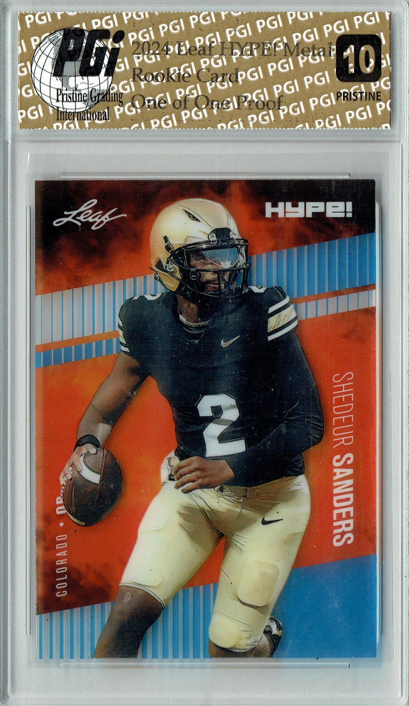 Shedeur Sanders Rookie Card Cleveland PGI 10 Gem Mint Football Trading Card 2024 Leaf HYPE! Metal #HM-16 Blue 1/1 Proof