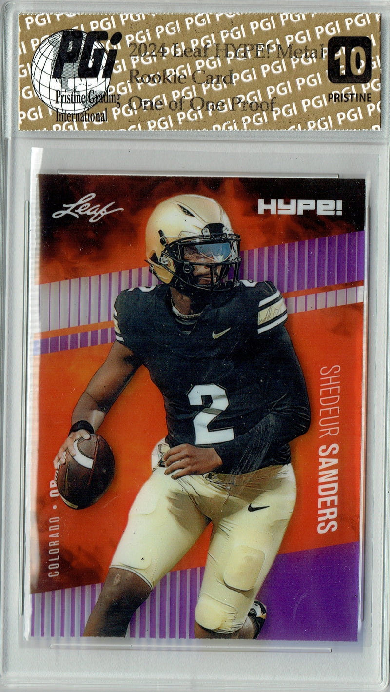 Shedeur Sanders Rookie Card Cleveland PGI 10 Gem Mint Football Trading Card 2024 Leaf HYPE! Metal #HM-16 Purple 1/1 Proof