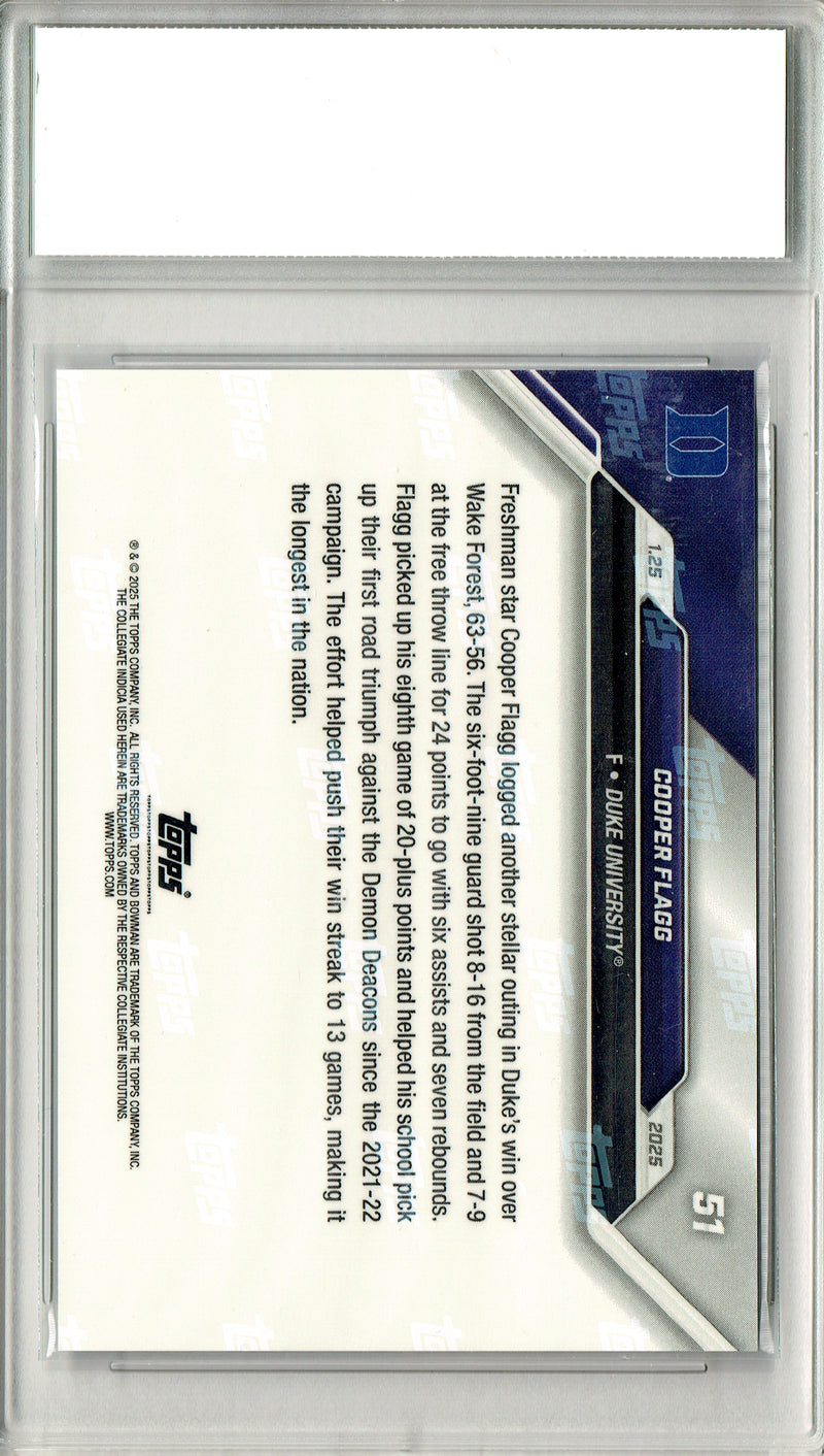 Cooper Flagg Rookie Card 2025 Bowman University Now #51 PRISTINE, PGI 10, Dallas Mavericks Basketball