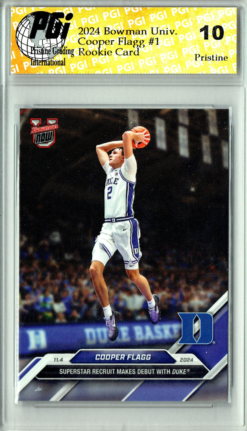 Cooper Flagg Rookie Card 2024 Bowman University Now #1 PRISTINE, PGI 10, Dallas Mavericks Basketball