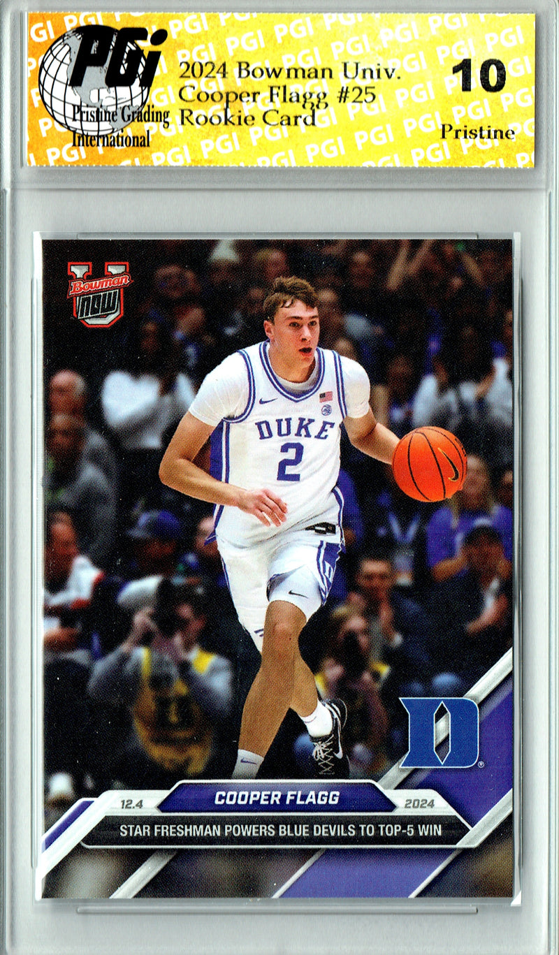 Cooper Flagg Rookie Card 2024 Bowman University Now #25 PRISTINE, PGI 10, Dallas Mavericks Basketball
