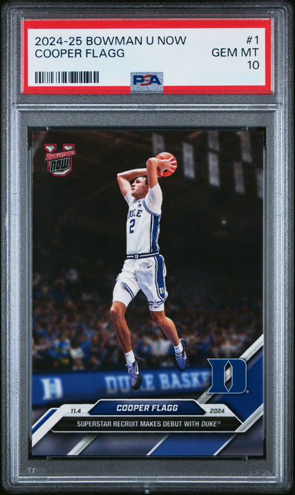 PSA 10 Cooper Flagg 2024 Bowman University Now #1 Duke Blue Devils Rookie Card