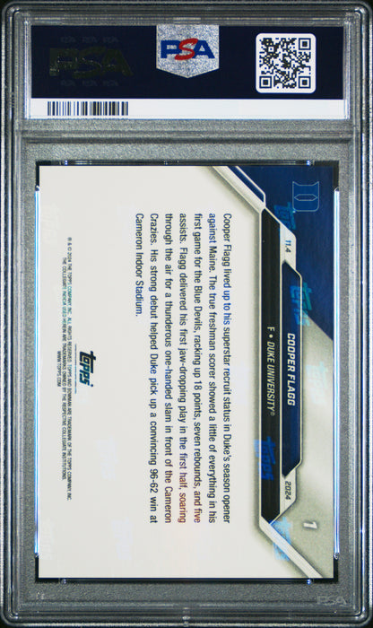 PSA 10 Cooper Flagg 2024 Bowman University Now #1 Duke Blue Devils Rookie Card