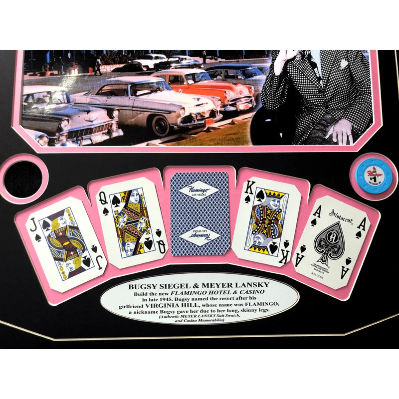 "Flamingo Las Vegas" Bugsy Siegel Meyer Lansky Casino Used Chip & Swatch Framed Mobster