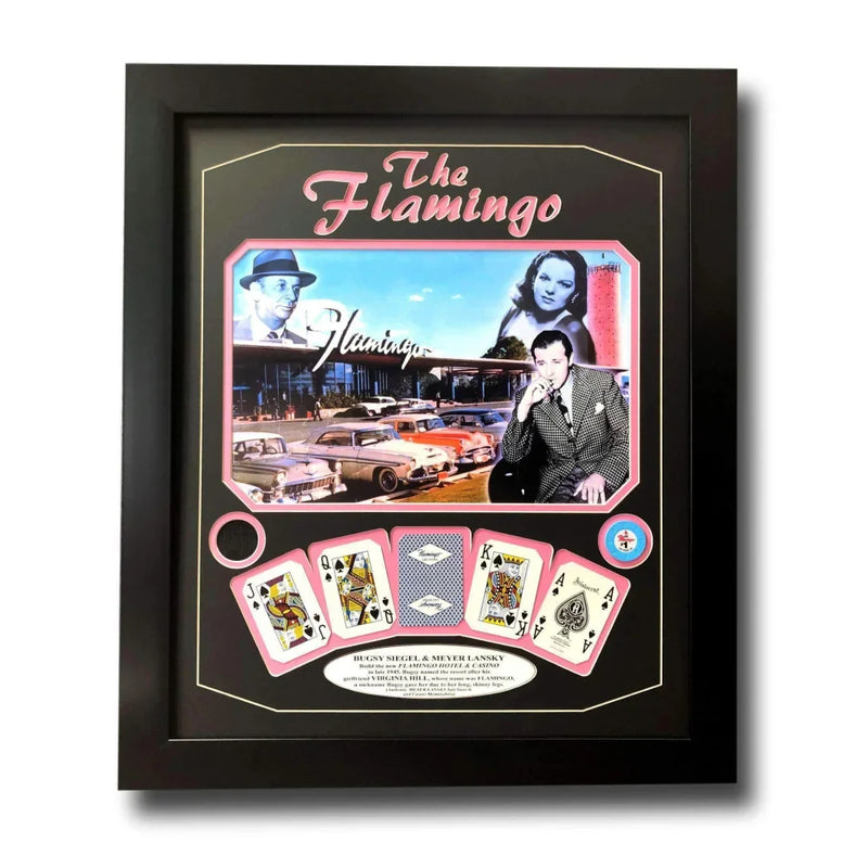 "Flamingo Las Vegas" Bugsy Siegel Meyer Lansky Casino Used Chip & Swatch Framed Mobster