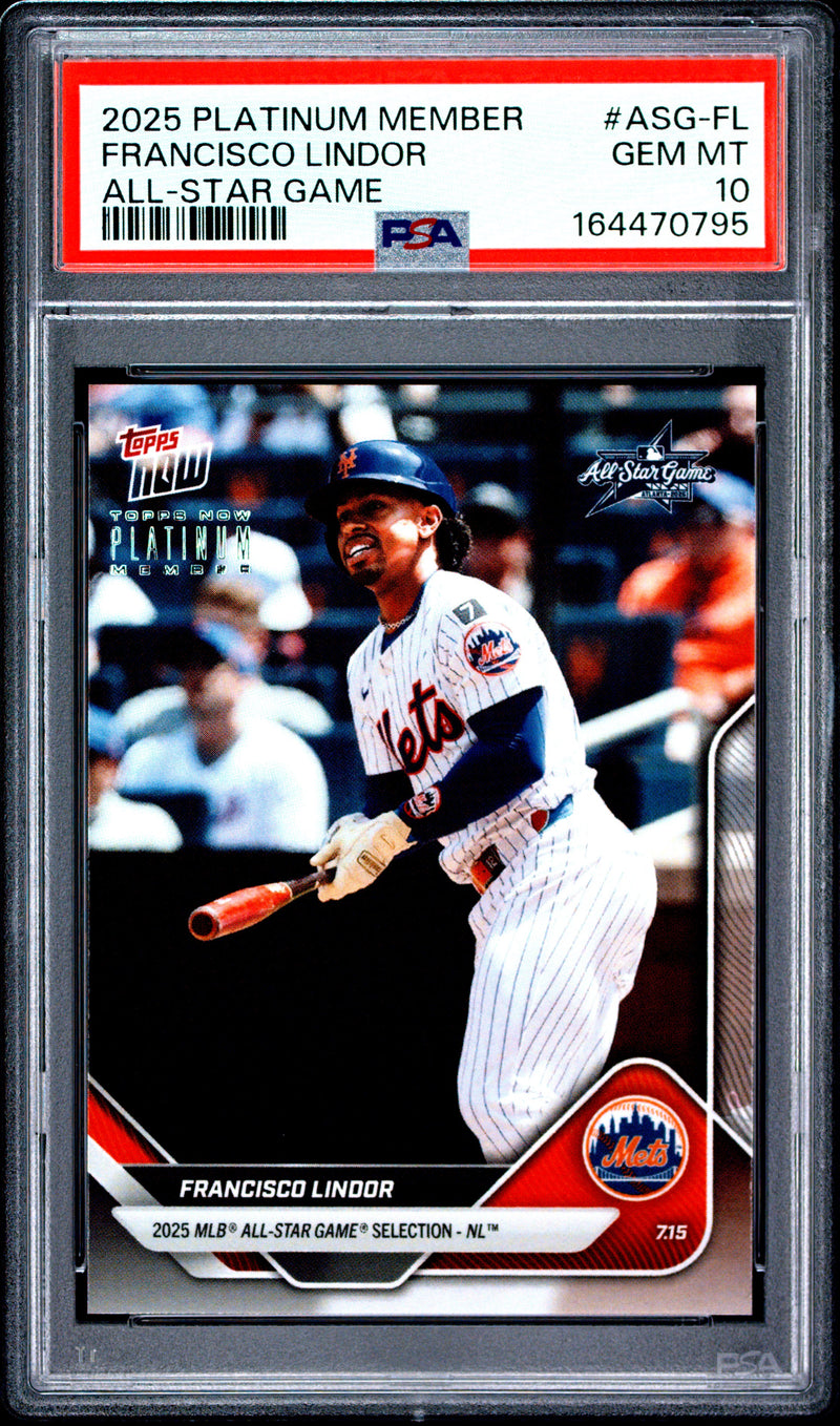 Francisco Lindor Trading Card 2025 Topps Now #ASG-FL Platinum Member, PSA 10, New York Mets Baseball