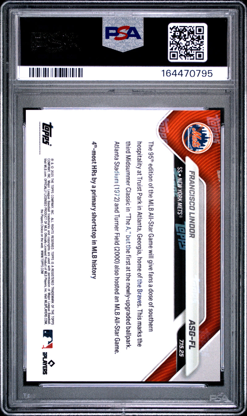 Francisco Lindor Trading Card 2025 Topps Now #ASG-FL Platinum Member, PSA 10, New York Mets Baseball