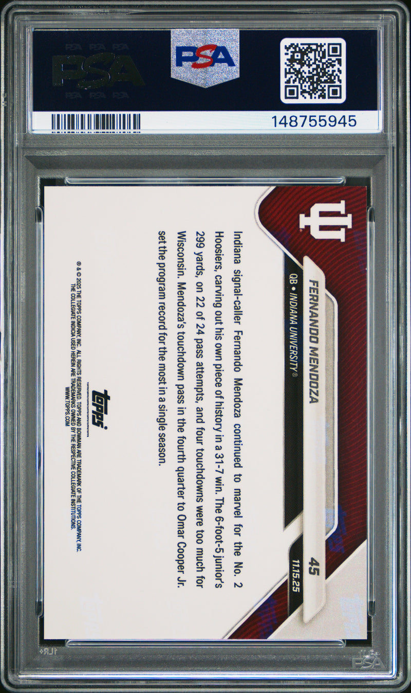 PSA 8 Fernando Mendoza 2025 Bowman University Now #45 Gold Foil #7/50 Rookie Card Indiana