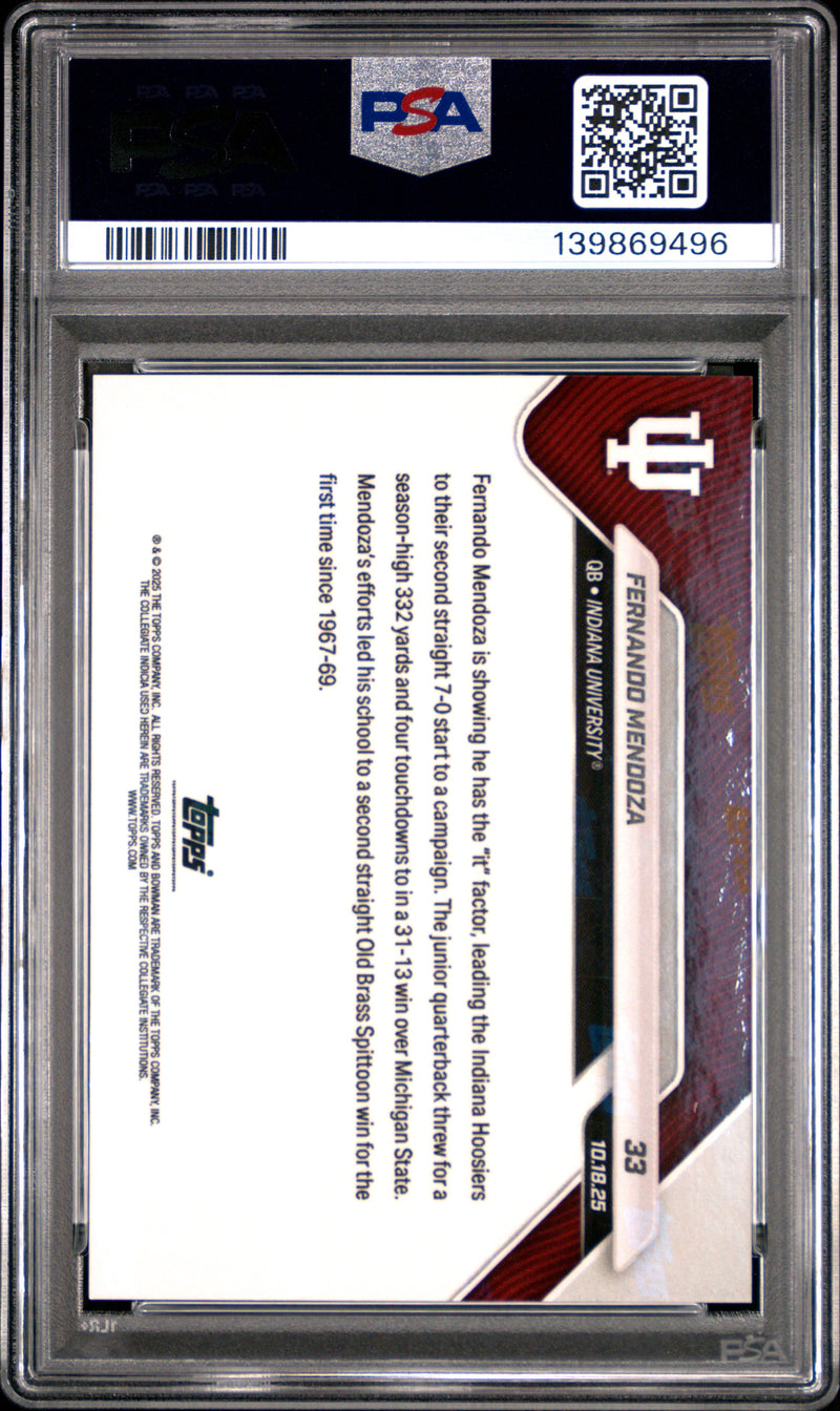 PSA 9 Fernando Mendoza 2025 Bowman University Now #33 Gold Foil #23/50 Rookie Card Indiana Hoosiers