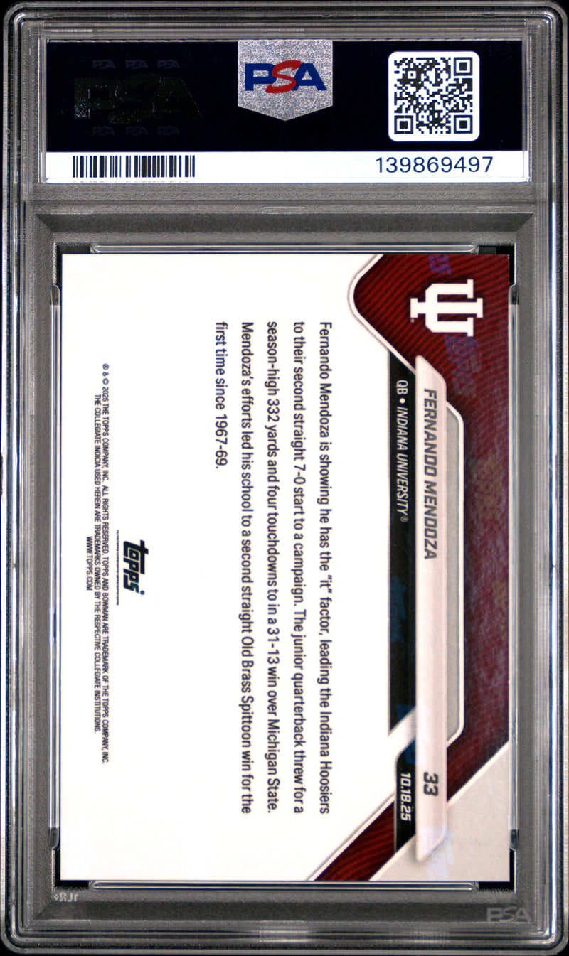 PSA 9 Fernando Mendoza 2025 Bowman University Now #33 Gold Foil #47/50 Rookie Card Indiana Hoosiers