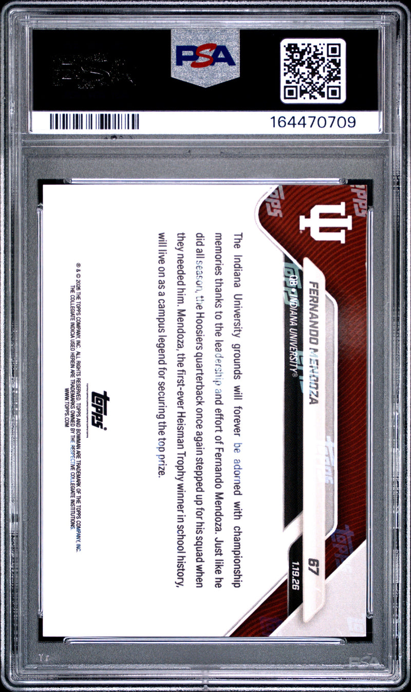 Fernando Mendoza Rookie Card 2025 Bowman University Now #67 Gold Foil #27/50, PSA 10, Indiana 0