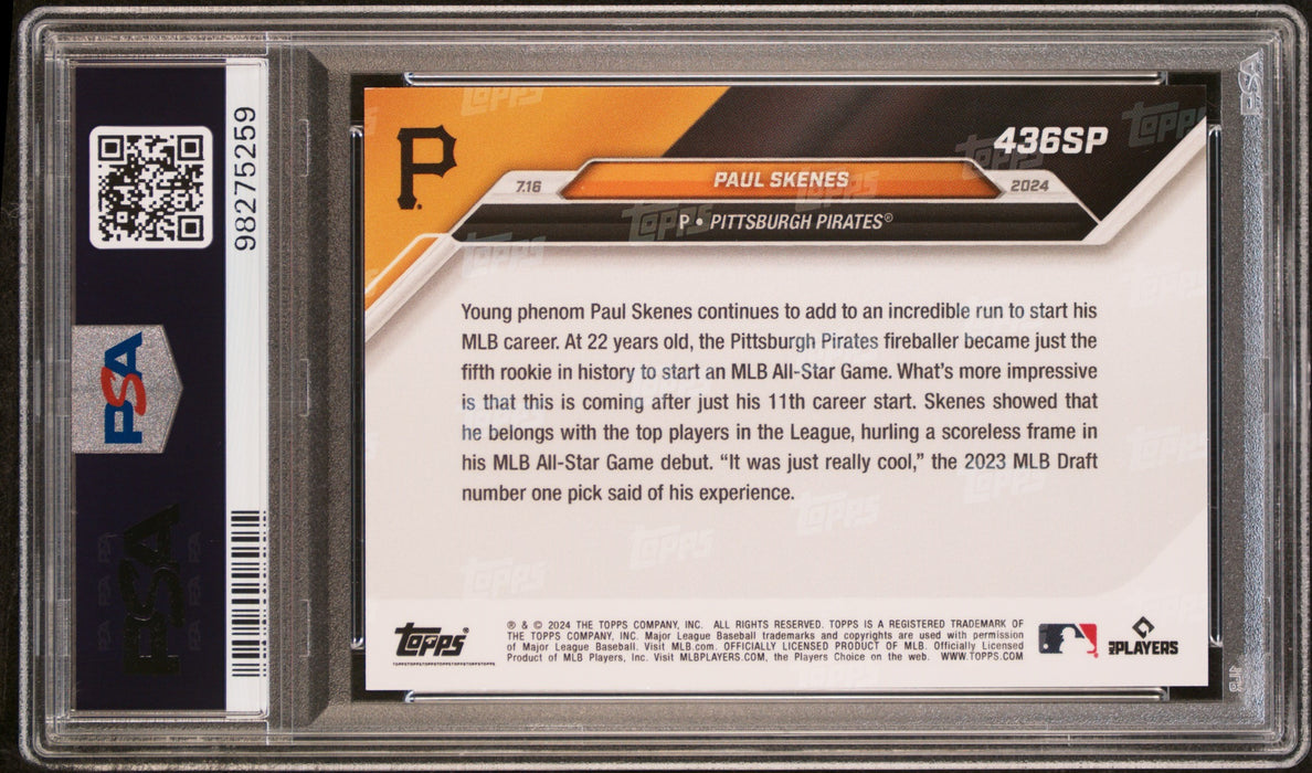 PSA 9 Paul Skenes 2024 Topps Now #436SP Rainbow Foil SP Pirates Rookie Card