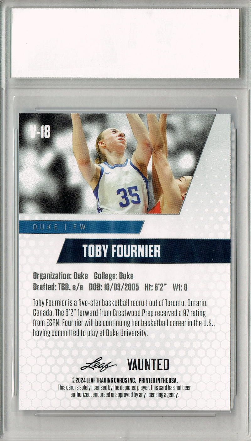Toby Fournier 2024 Leaf Vaunted #V-18 Purple Shimmer 1/1 Rookie Card PGI 10