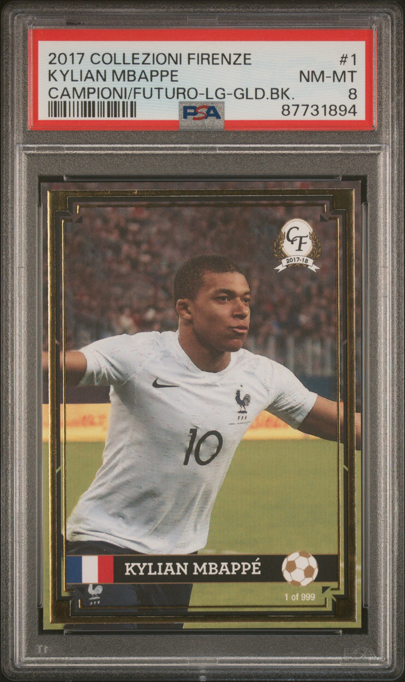 PSA 8 Kylian Mbappe 2023 Campioni di Futuro #1 Gold Back 1 of 999 Rookie Card Real Madrid