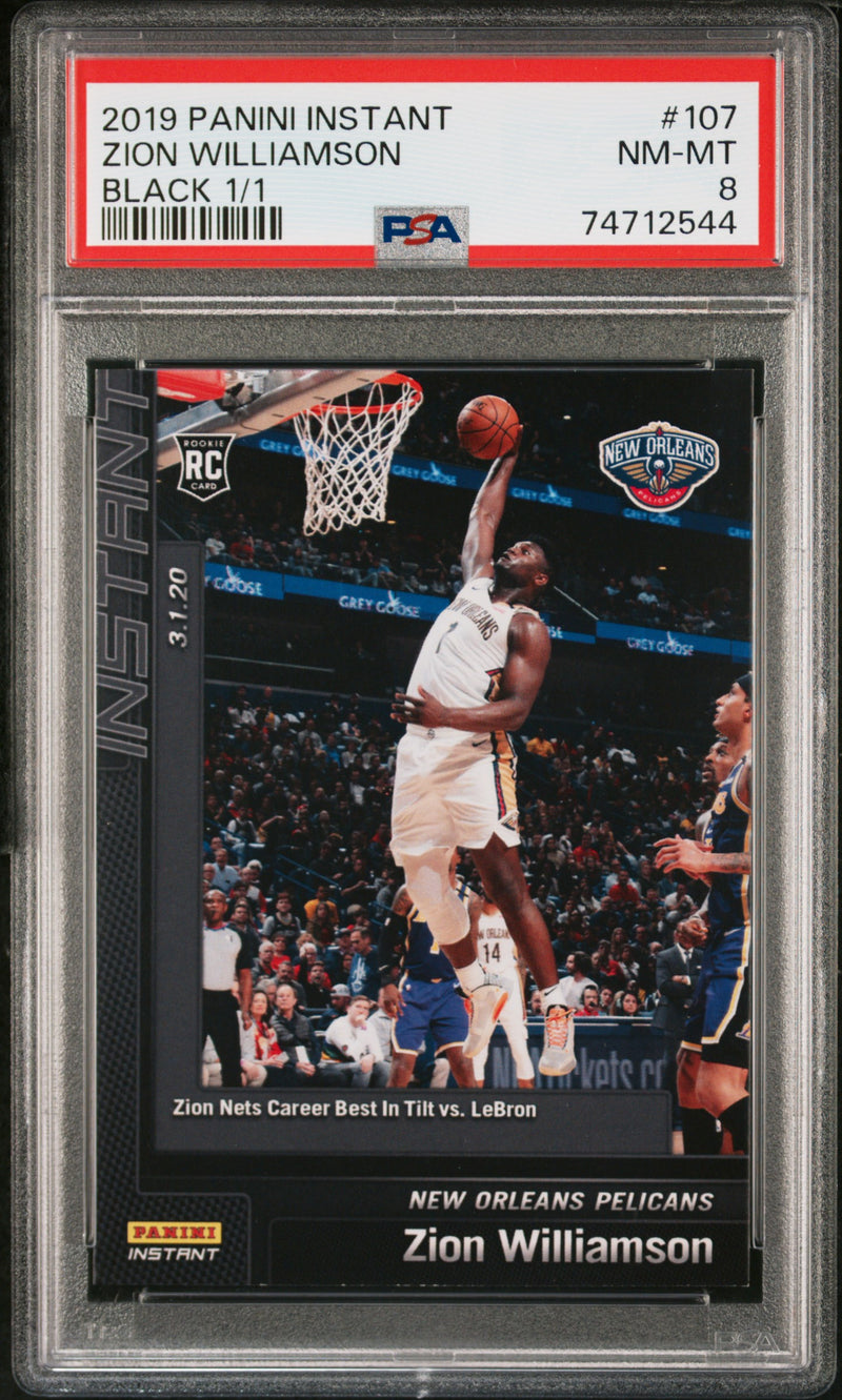 PSA 8 NM-MT Zion Williamson 2019 Panini Instant #8 Rookie Card Black Masterpiece 1/1