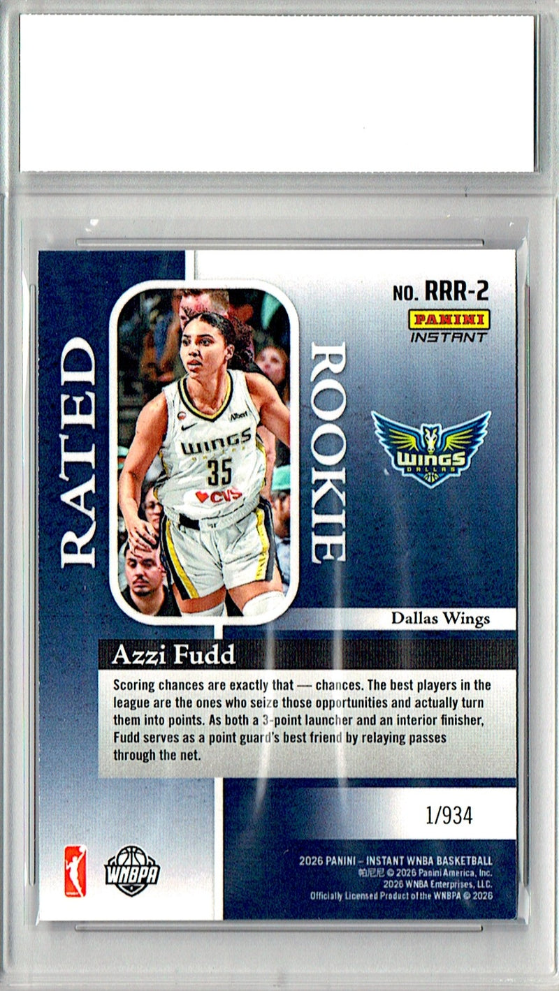Azzi Fudd Rookie Card 2026 Panini Instant #RRR-2 Rated Rookie, PGI 10, Dallas Wings Basketball