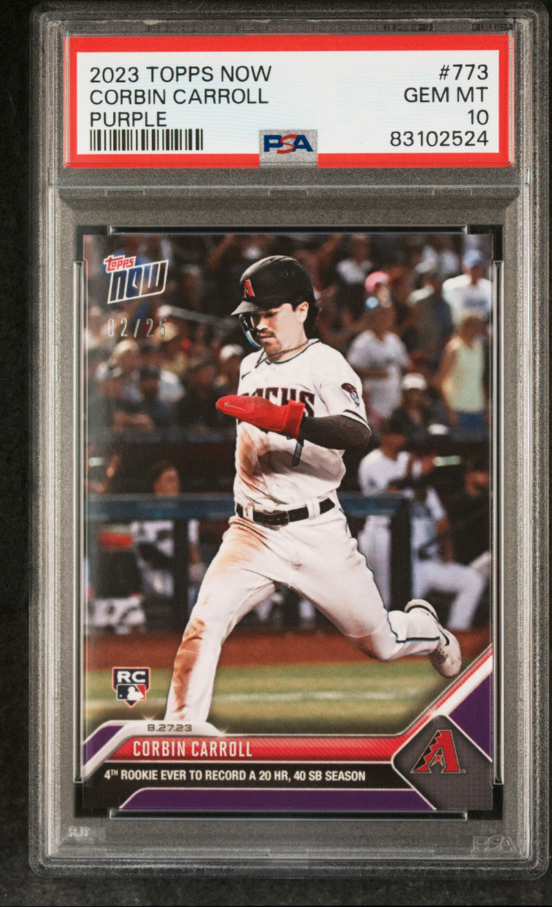 Corbin Carroll PSA 10 2023 Topps Now #773 Rookie Card Purple SP #2/25