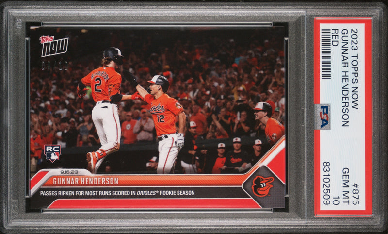 Gunnar Henderson PSA 10 2023 Topps Now #875 Rookie Card Red SP #9/10
