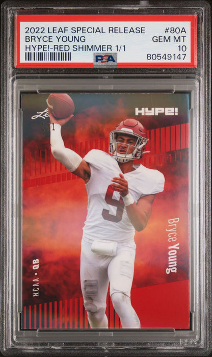PSA 10 GEM-MT Bryce Young 2022 Leaf Hype! #80A Red Shimmer 1/1 Rookie Card