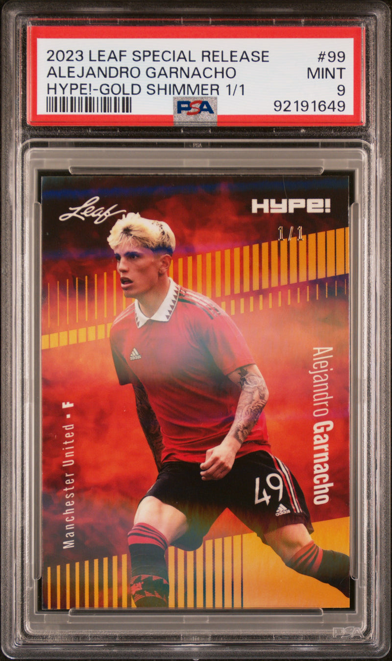 PSA 9 Alejandro Garnacho 2023 Leaf HYPE #99 Gold Shimmer 1/1 Rookie Card Manchester United