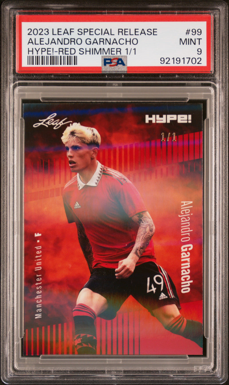 PSA 9 Alejandro Garnacho 2023 Leaf HYPE #99 Red Shimmer 1/1 Rookie Card Manchester United