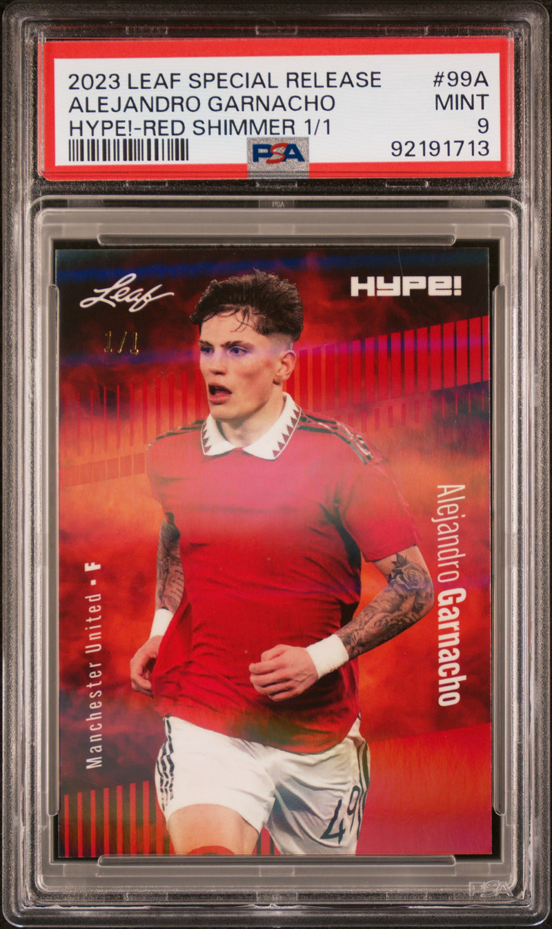 PSA 9 Alejandro Garnacho 2023 Leaf HYPE #99A Red Shimmer 1/1 Rookie Card Manchester United