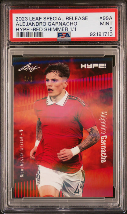 PSA 9 Alejandro Garnacho 2023 Leaf Hype! #99A Red Shimmer 1/1 Rookie Card