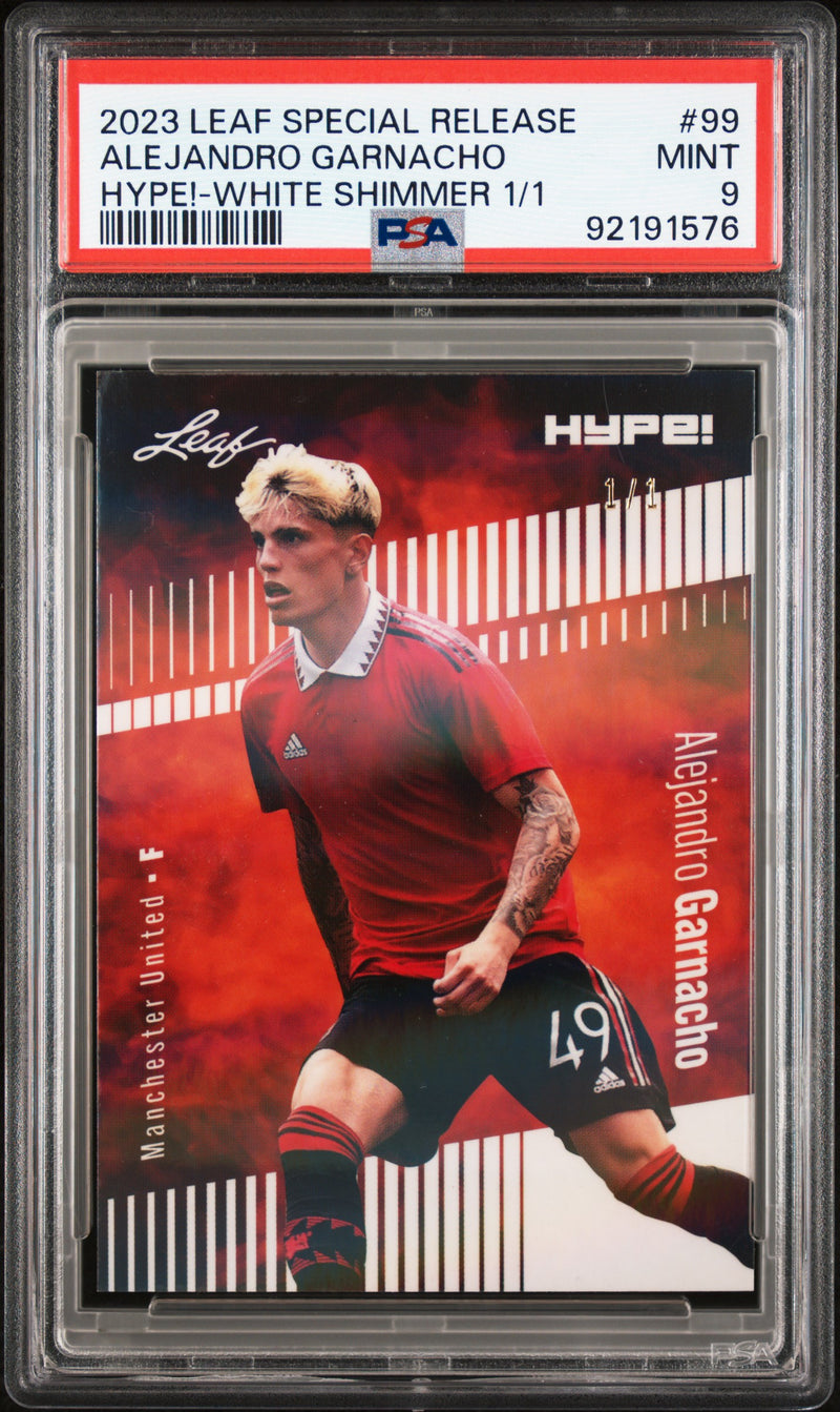PSA 9 Alejandro Garnacho 2023 Leaf HYPE #99 White Shimmer 1/1 Rookie Card Manchester United