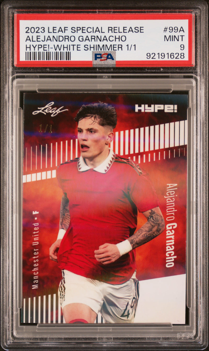 PSA 9 Alejandro Garnacho 2023 Leaf HYPE #99A White Shimmer 1/1 Rookie Card Manchester United