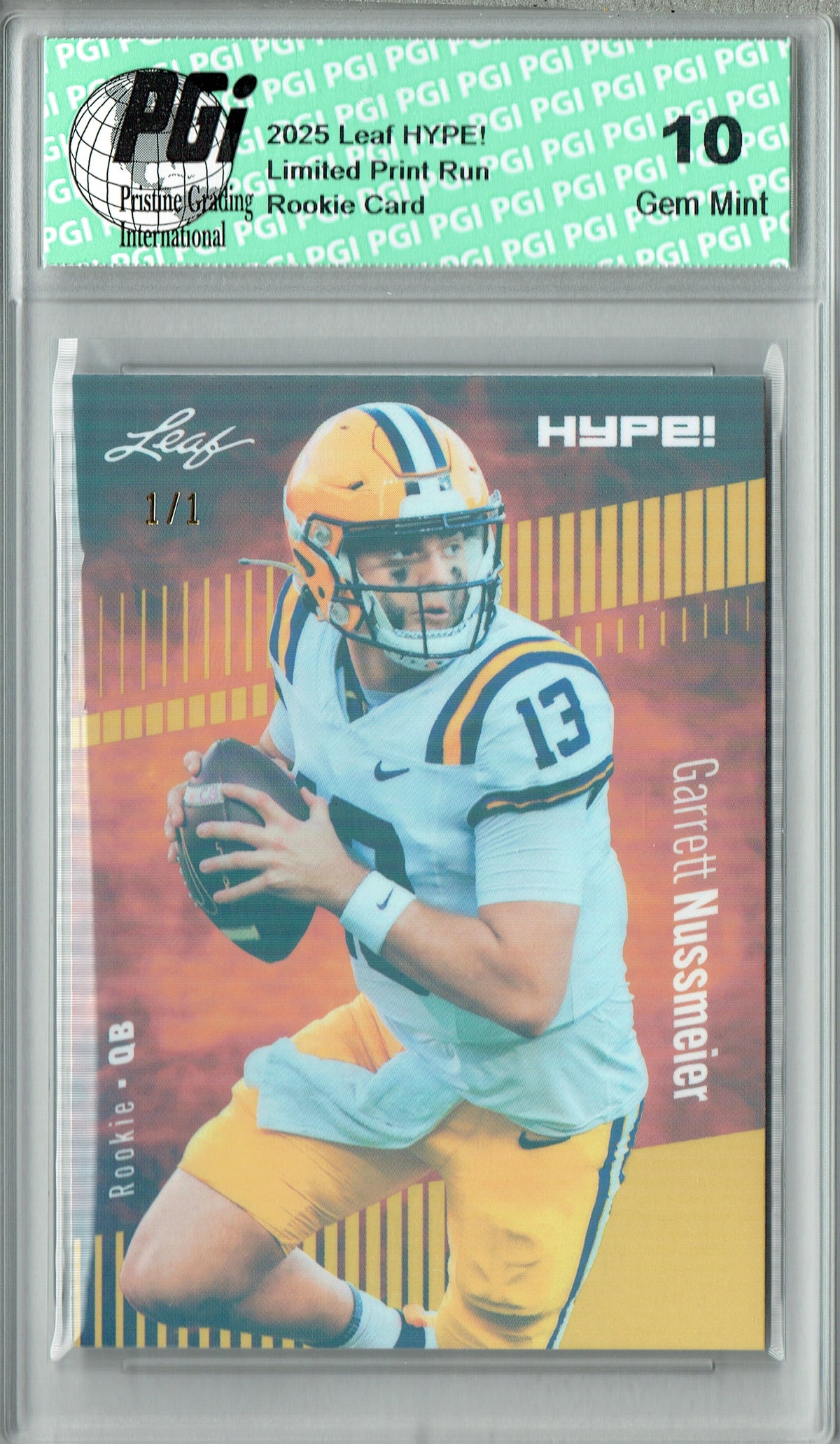 Garrett Nussmeier 2025 Leaf HYPE! #184 Gold Shimmer 1 of 1 Rookie Card ...