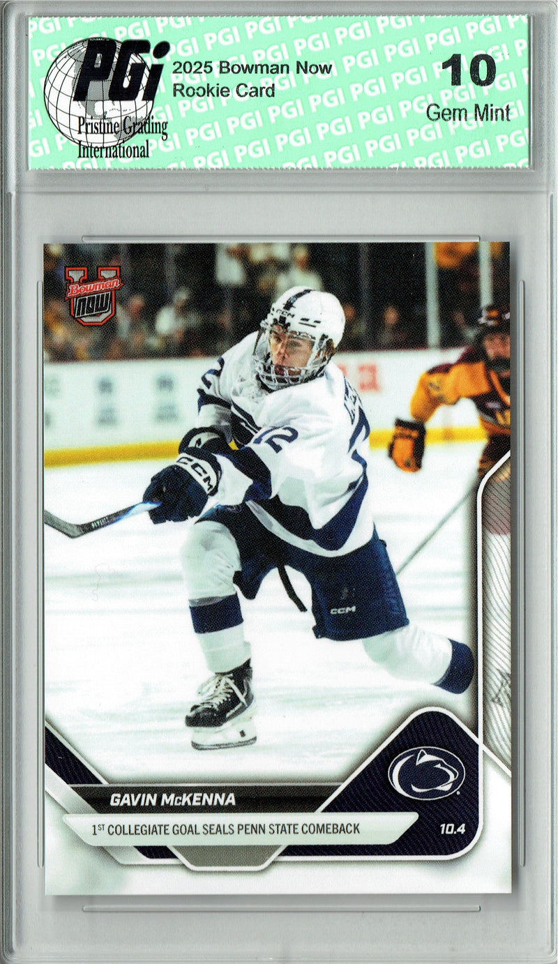 Gavin McKenna 2025 Bowman University Now #2 1st College Goal Rookie Card PGI 10 Penn State