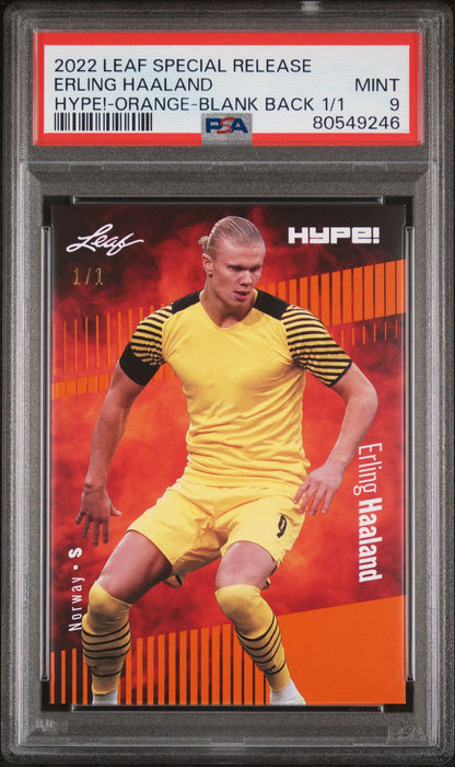 PSA 9 Erling Haaland 2022 Leaf Hype! #94 Orange Blank Back 1/1 Rare Trading Card