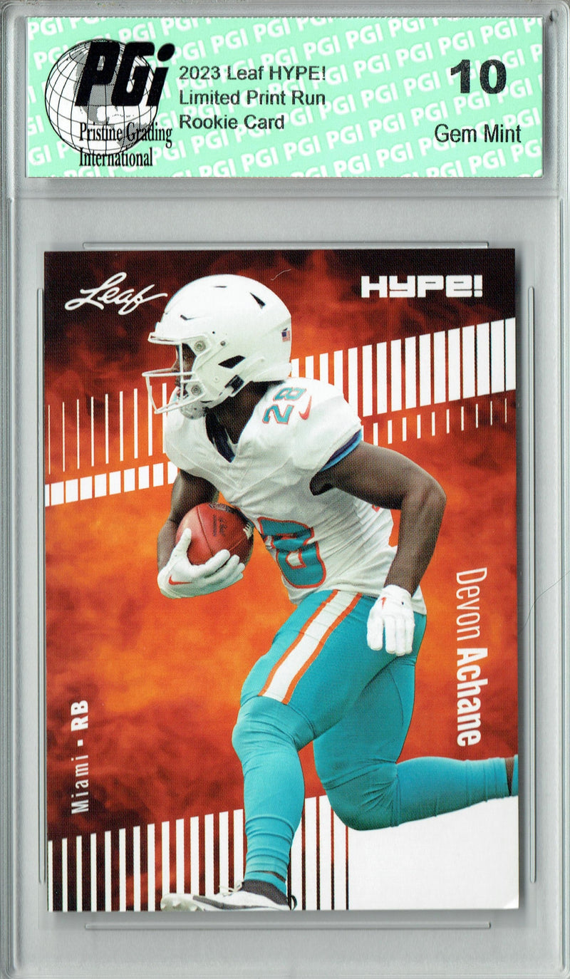 Devon Achane Rookie Card Miami PGI 10 Gem Mint Football Trading Card 2023 Leaf HYPE! #113 Only 5000 Made!