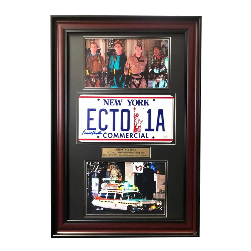 "Ghostbusters" Ernie Husdon Signed Cadillac Ecto-1A Movie Car License Plate Framed Collage JSA COA