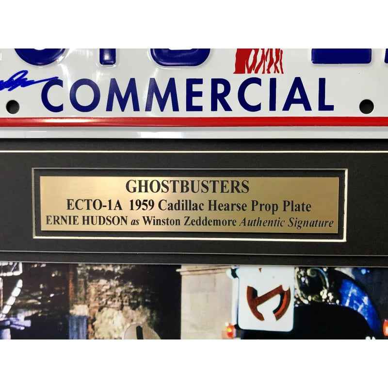 "Ghostbusters" Ernie Husdon Signed Cadillac Ecto-1A Movie Car License Plate Framed Collage JSA COA