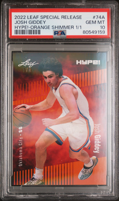 PSA 10 Josh Giddey 2022 Leaf Hype! #74A Orange Shimmer 1/1 Rookie Card