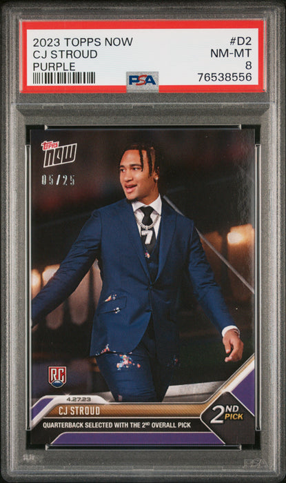 PSA 8 NM-MT CJ Stroud 2023 Topps Now #D2 Rookie Card Draft Night Purple #5/25