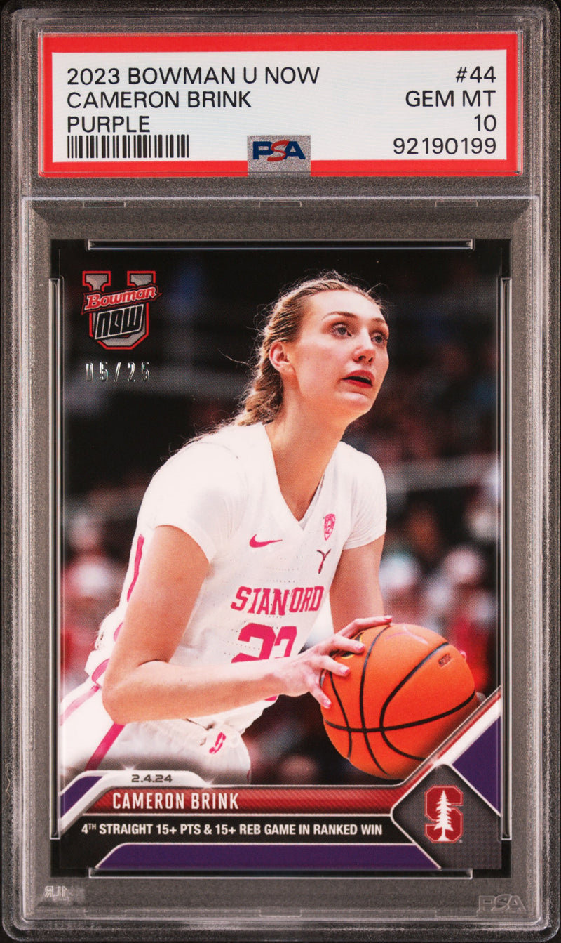 PSA 10 Cameron Brink 2023 Bowman University Now #44 Purple #5/25 Rookie Card Stanford Cardinal