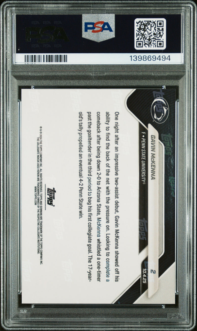 PSA 10 Gavin McKenna 2025 Bowman University Now #2 Orange Foil #13/25 Rookie Card Penn State